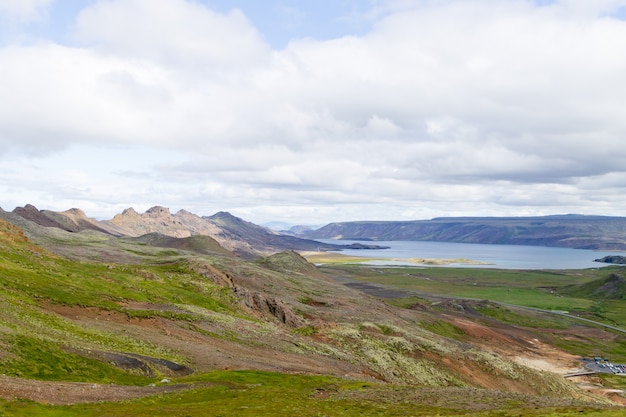 Area di Seltun paesaggio aereo, penisola meridionale, Reykjanes, Islanda.