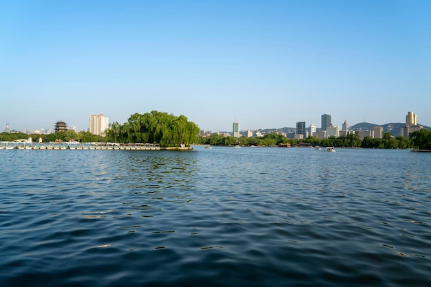 Area panoramica del giardino cinese del lago Jinan Daming