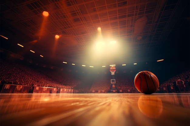 Arena da basket Corso di legno e giocatori in un intenso torneo