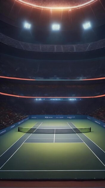 Arena da tennis di notte con proiettori