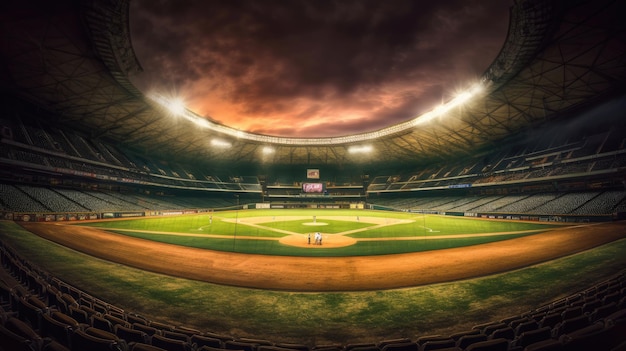 Arena di baseball grande arena di baseball professionale in raggi di luce