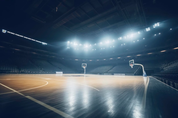 Arena di pallacanestro professionale generata dall'intelligenza artificiale