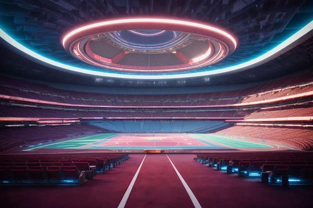 Arena sportiva ad alta tecnologia interna dello stadio futuristico del Metaverso