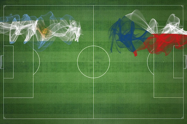 Argentina vs Repubblica Ceca Partita di calcio colori nazionali bandiere nazionali campo di calcio partita di calcio Concetto di concorrenza Copia spazio