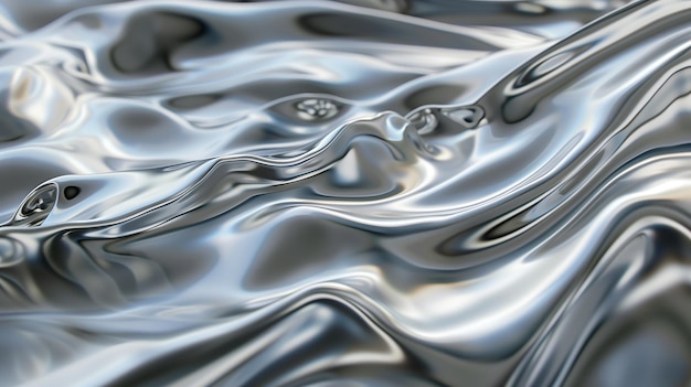 Argento liquido da vicino onde fluenti onde argento onde metallo liquido astratto generato da intelligenza artificiale