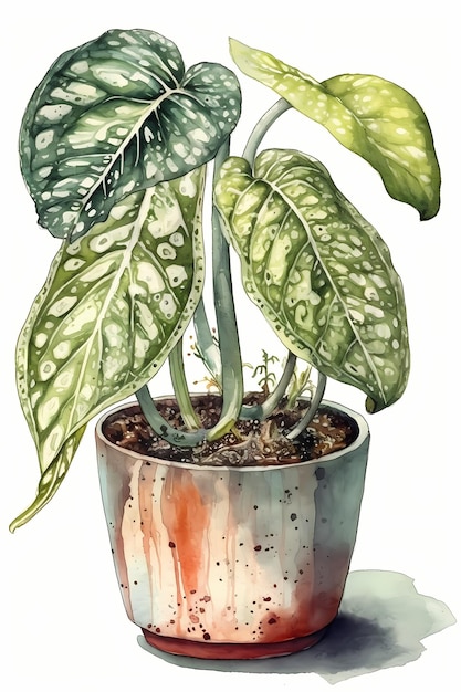 Arisaema Plant in Pot Watercolor Art Print per la decorazione artistica e botanica della parete Generative AI