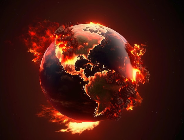 Armageddon del pianeta terra distruzione e incendio del pianeta terra IA generativa