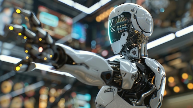 Armamenti robotici eleganti con schermi digitali futuristici Una visione di eccellenza tecnologica