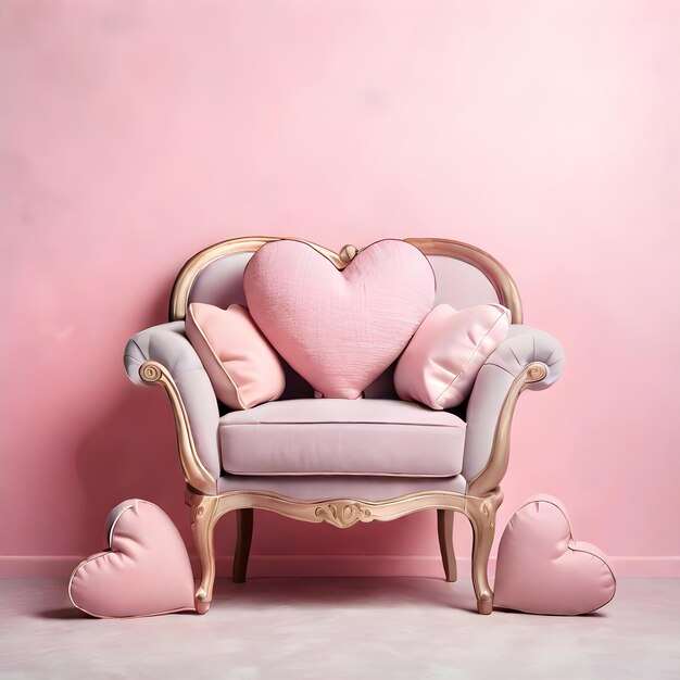 Armchair creativo cuscino rosa cuore su uno sfondo pastello