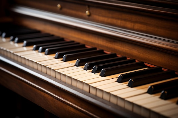 Armonia classica Un primo piano dei tasti di un pianoforte vintage tramite l'intelligenza artificiale generativa