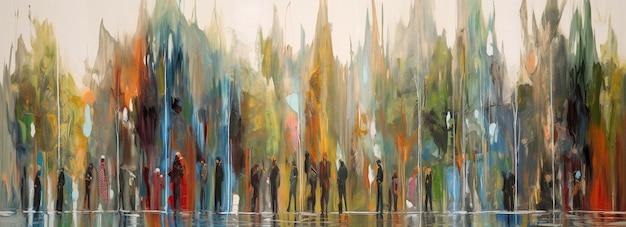 Armonia di colori Orizzonte vibrante con alberi astratti in un dipinto espressivo AI generato