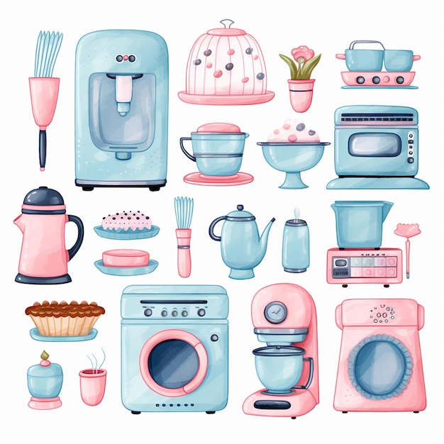 Armonia di cucina colorata Clipart di attrezzature da cucina carine in tonalità pastello