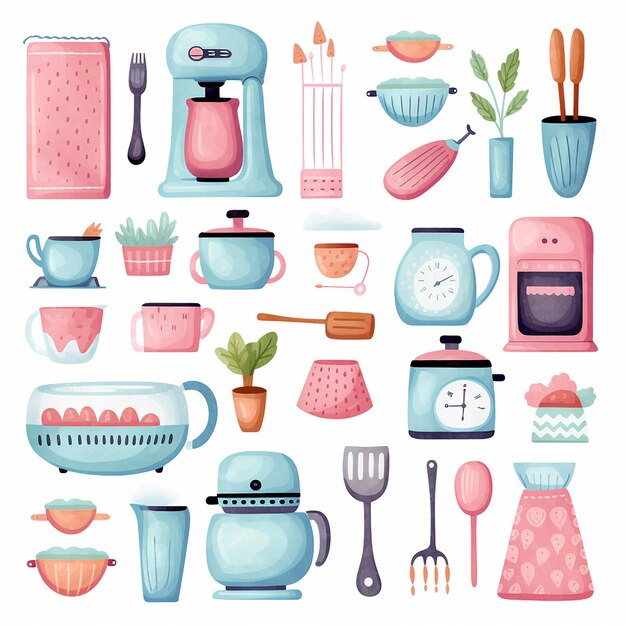 Armonia di cucina colorata Clipart di attrezzature da cucina carine in tonalità pastello
