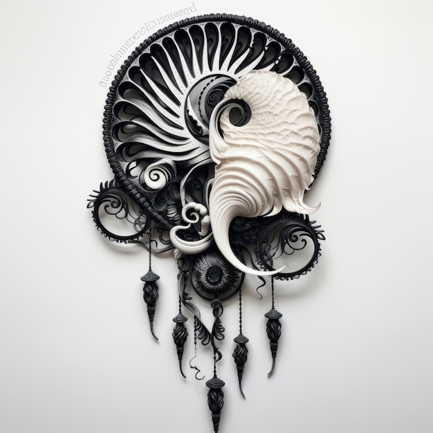 Armonia enigmatica Un acchiappasogni Nautilus in bianco e nero che evoca l'eleganza ad alto contrasto