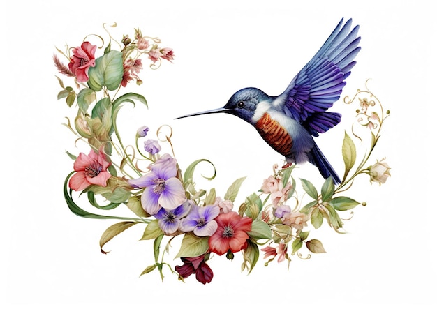 Armonia floreale Una squisita lettera dell'alfabeto floreale adornata con fiori e un colibrì Ai generativa