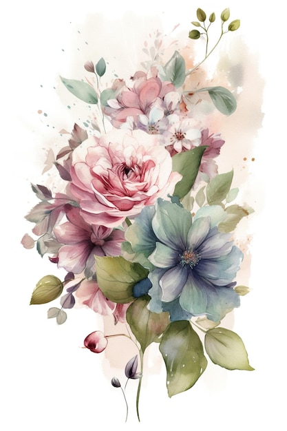 Armonia in fiore Immergiti nel delizioso bouquet di fiori ad acquerello su sfondo bianco