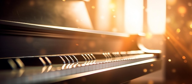 Armonia in movimento Tasti di pianoforte sfocati con raggi di luce