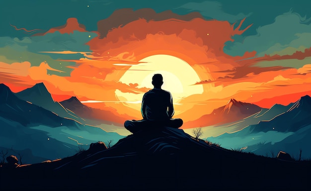 Armonia nell'orizzonte Meditazione serena sulle cime delle colline al tramonto
