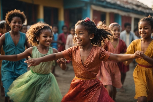 Armonia nella diversità ciliegina Bambini di diverse razze danzano insieme gioiosa ragazza ragazzo vita felice