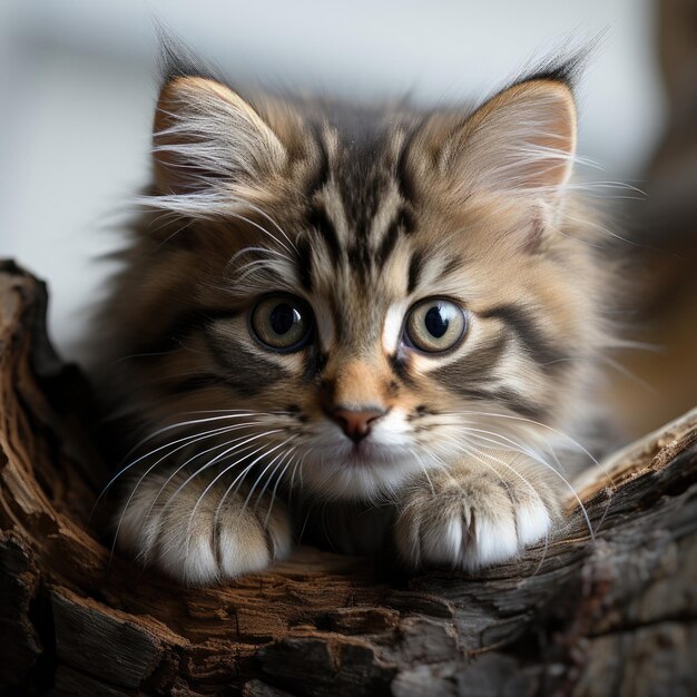 Arrampicata avventurosa del gattino della foresta siberiana