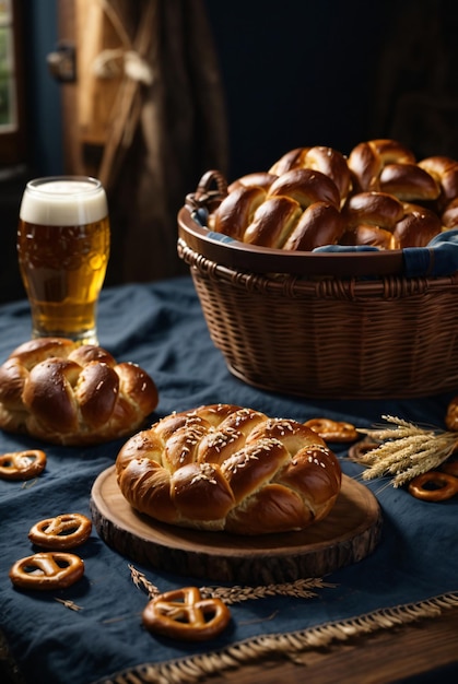 arrangiamento dell'Oktoberfest con deliziosi pretzel e festa della birra