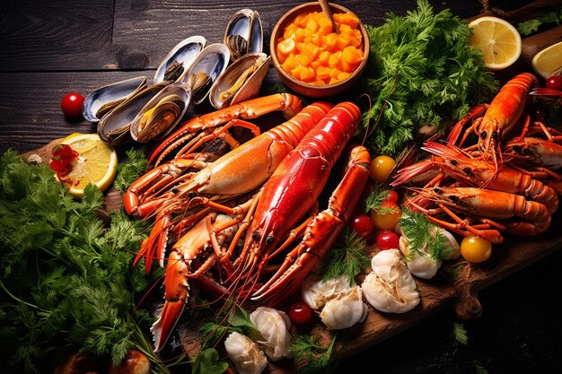 Arrangiamento gustoso di frutti di mare ad alto angolo