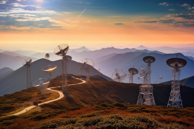 Array di radiotelescopi su una montagna remota IA generativa