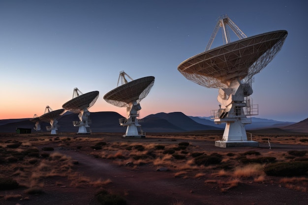 Array di radiotelescopi su una montagna remota IA generativa