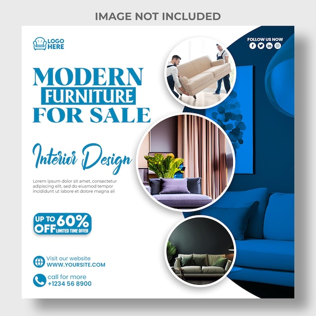 Arredamento moderno e confortevole in vendita social media e instagram post design