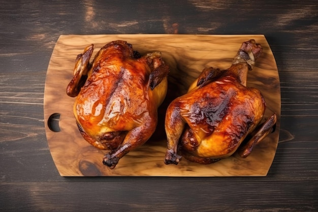 Arrosto di pollo alla griglia su uno sfondo di legno