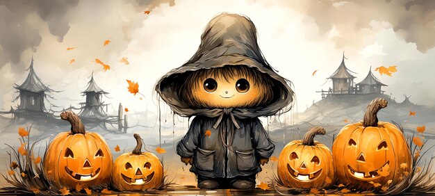 Art cartone animato dei personaggi di Halloween la notte di Halloween