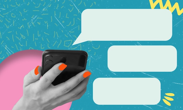 Art collage una bolla di messaggio dal telefono Spazio vuoto per la copia