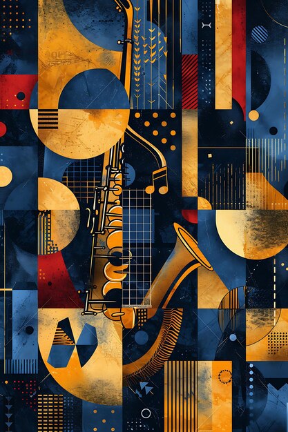 Art Deco Jazz Club con motivi geometrici Tessura Retro Jazz Illustrazione Decorazione di sfondo di tendenza