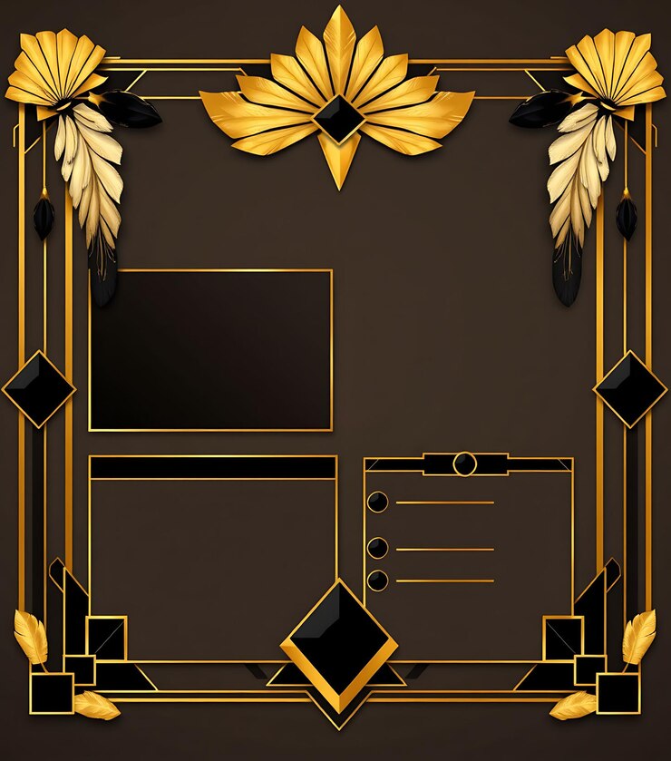 Photo art deco layout for a stylish streamer with gold and black colors creative game interface g