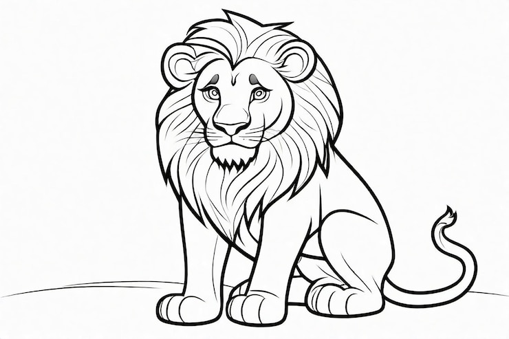Foto art della linea nera leone carino per bambini pagina da colorare