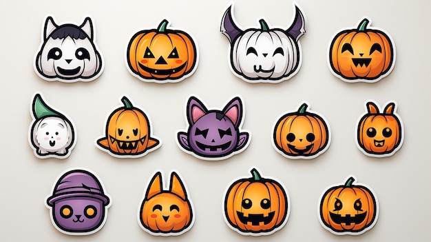 Art Line Icon Sticker Halloween su sfondo bianco