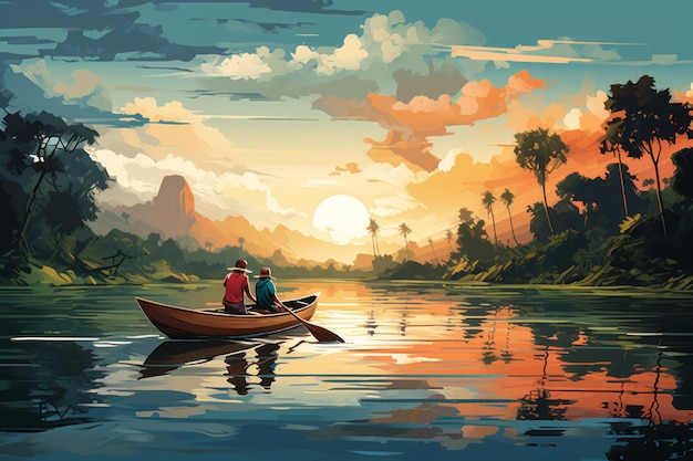 Art Vector I viaggiatori in barca si godono la natura Thailandia belle destinazioni di vacanza asiatiche