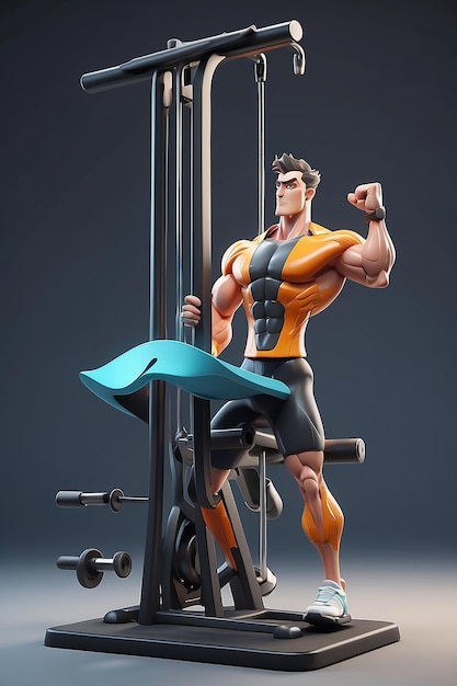 Arte 3D astratta di un uomo sulla macchina Lat Pulldown