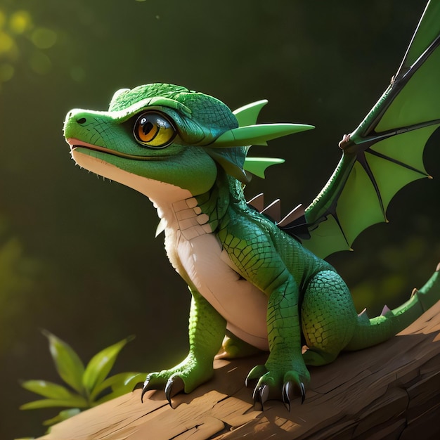 Arte 3D del simpatico drago verde