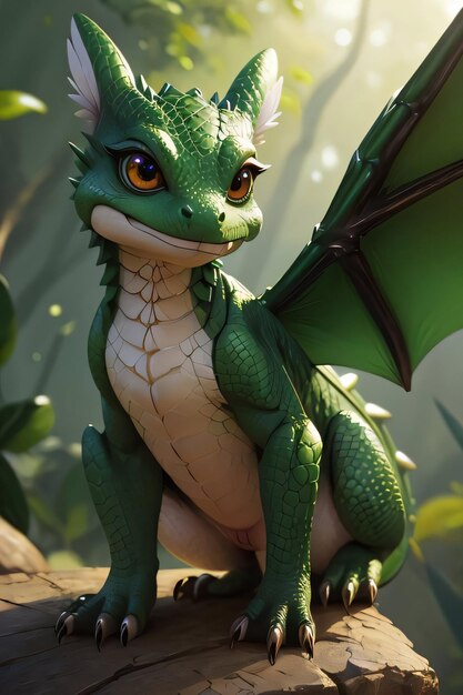 Arte 3D del simpatico drago verde