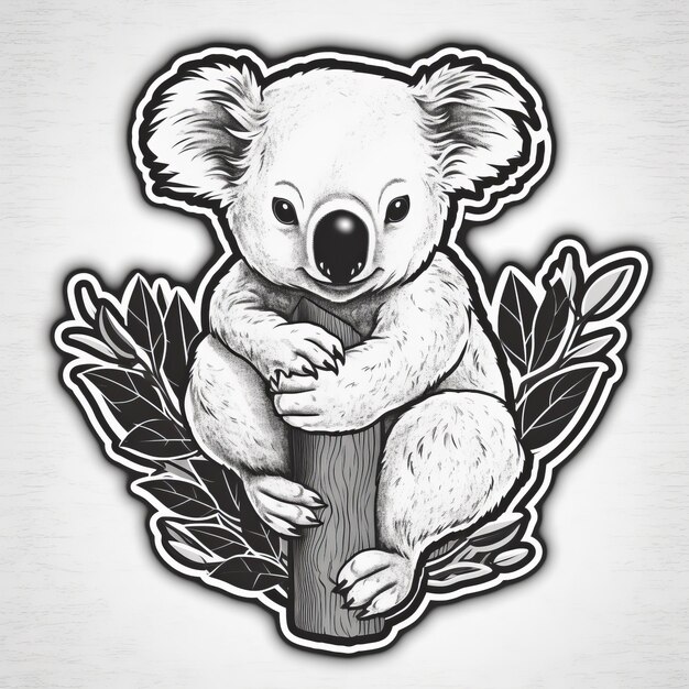 Arte adesiva femminile Koala che pende sul ramo del tatuaggio