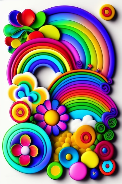 Arte arcobaleno con arcobaleno e fiori.