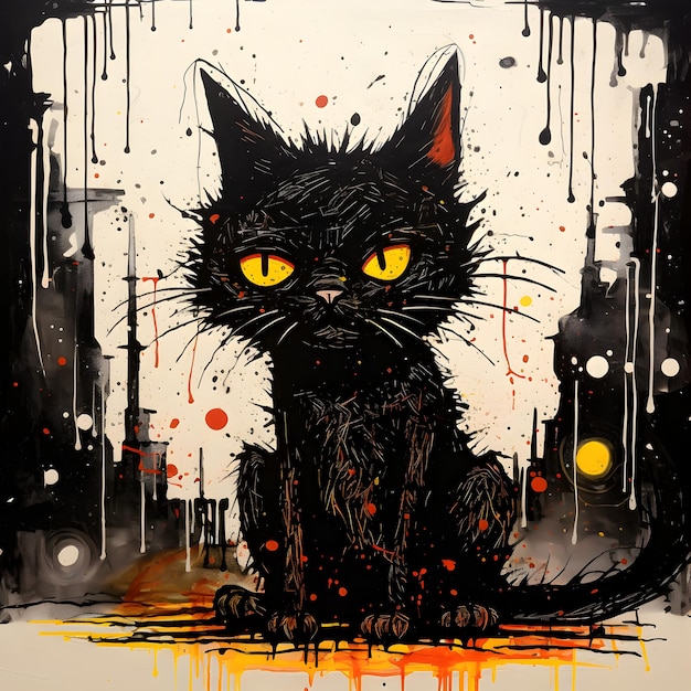 Arte astratta colorata del gatto nero