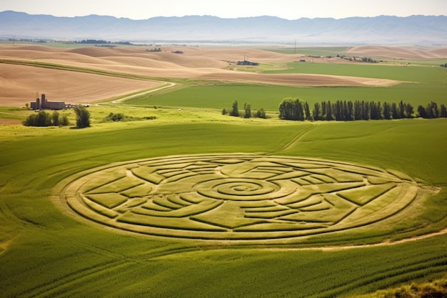 Arte astratta dei cerchi nel grano in un paesaggio rurale creato con ai generativi