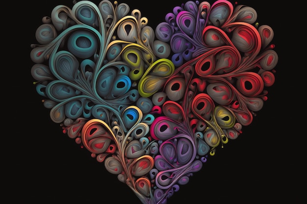 Arte astratta del cuore in forma di bellissimi cuori multicolori isolati su sfondo grigio scuro