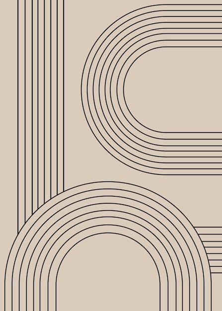arte astratta forme geometriche decorazione di manifesti linee nere curve archi minimalista boho beige