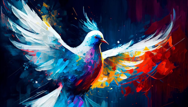 Arte astratta Pittura colorata arte di una colomba Concetto di Spirito Santo Illustrazione cristiana AI generativa