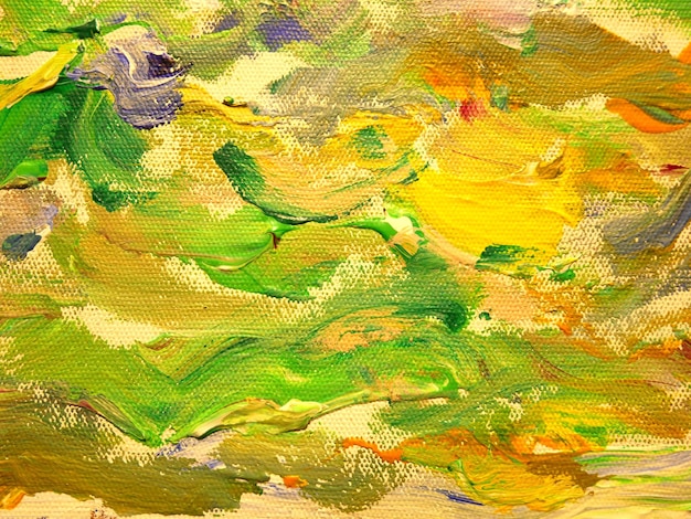 Arte astratta pittura texture verde giallo colorato multicolor con pennellata di vernice ad olio su tela di fondo