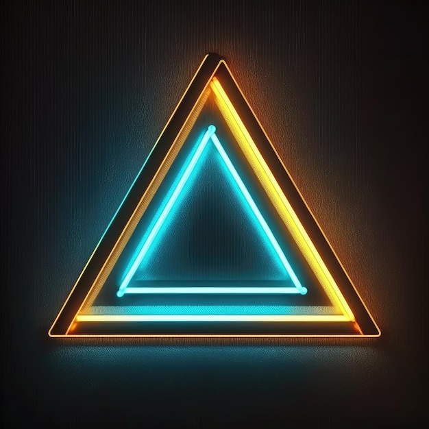 Arte astratta sotto riflettori al neon in cornice triangolare isolata su sfondo nero