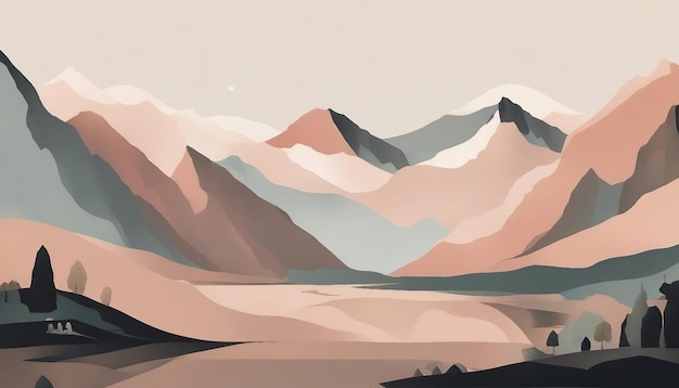 Arte Boho Paesaggio minimalista Montagne